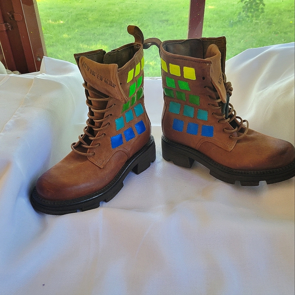 A.S.98 Womens Leather Lockwood Combat Boots, Handpainted OOAK, EU 36/US 5.5-6 - Picture 10 of 13